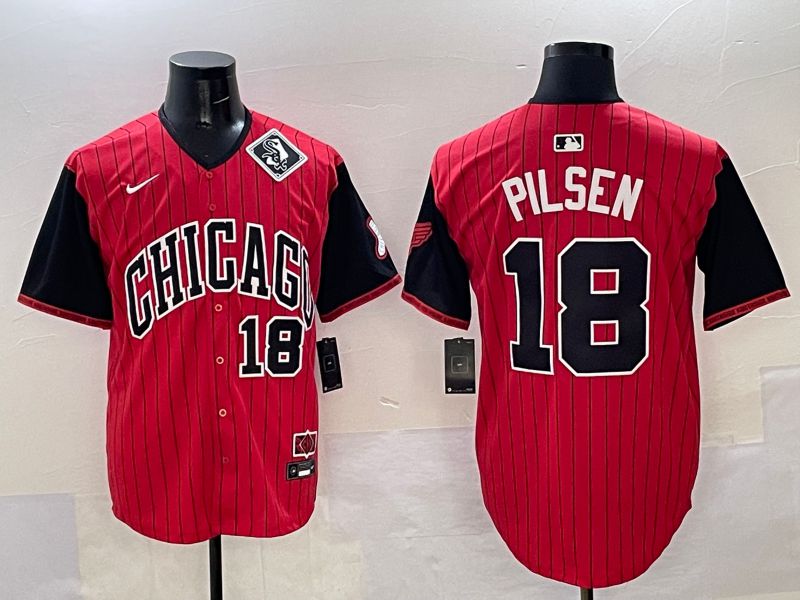 Men Chicago White Sox #18 Pilsen Red Stripe Joint Name Nike 2025 MLB Jersey style 35->chicago white sox->MLB Jersey